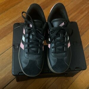 Adidas Women's Black and Pink Striped Sneakers